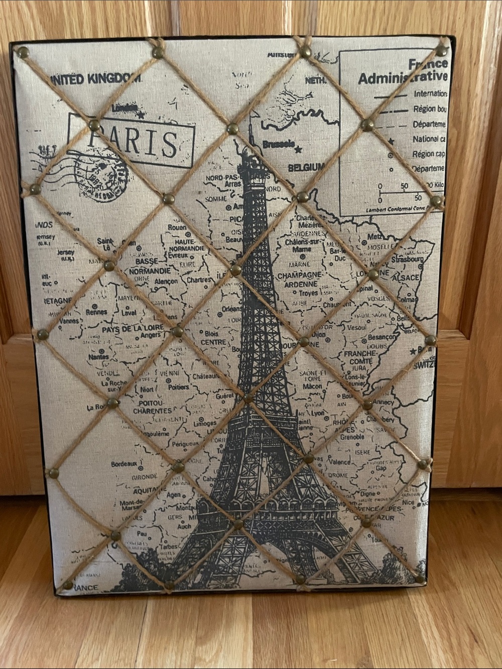 World Market Beige and Black Paris Eiffel Tower Fabric Memo Board - 16”x22”